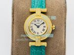 Must De Cartier Quartz Vintage Replica Watch Gold Diamond White Dial Green Leather